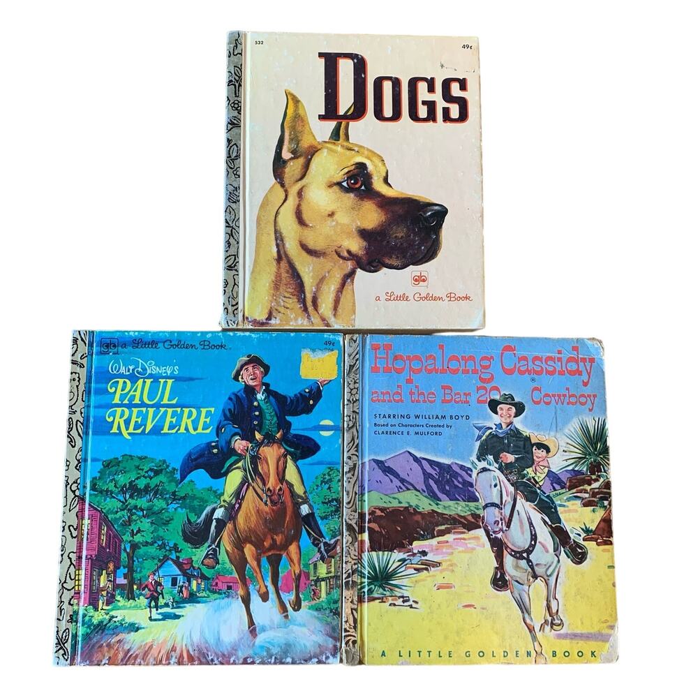 Little Golden Books Vintage Walt Disney Paul Revere Hopalong Cassidy Dogs Lot 3